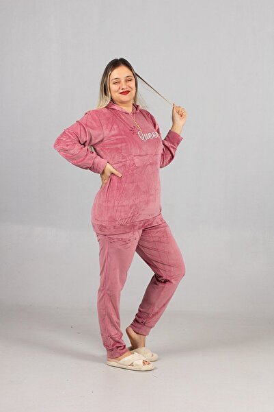 Truva XXL Premium Quality Hooded Pink Velvet Set – Stylish and Comfortable Wo...
