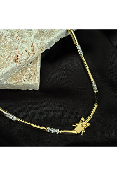 olvera shine قلادة ذهبية من الفولاذ 316L مع تفاصيل قفل وحجر الزركون / 45 سم