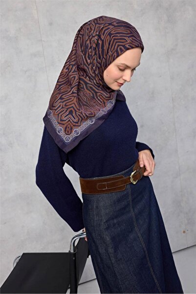 Silk Home وشاح فيسكوز فيلورا بنمط سلسلة للفصول الأربعة أزرق بلون الكوبالت 90x90