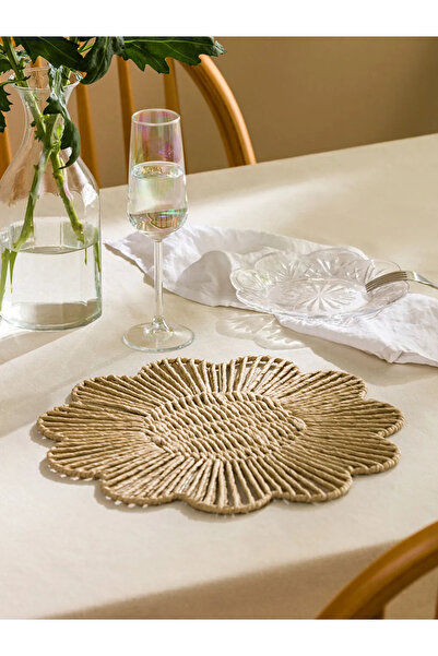 LC Waikiki Lcw Home Beige Floral Patterned Wicker Mat 38 cm