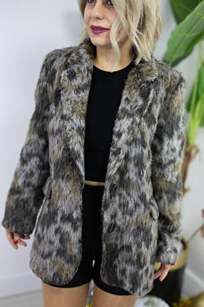 SİSTA MODA سترة بليزر منقوشة بزر واحد مزينة بالريش 6204