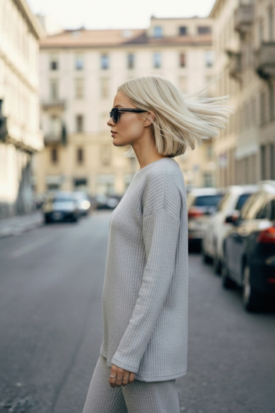 EYLANA BICYCLE COLLAR COTTON KNIT SET