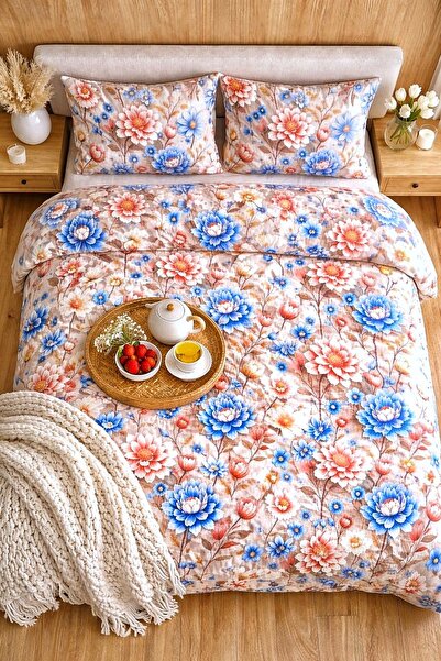 Life Line 100% Cotton Modern Floral Patterned Soft Color Digital Printed Doub...