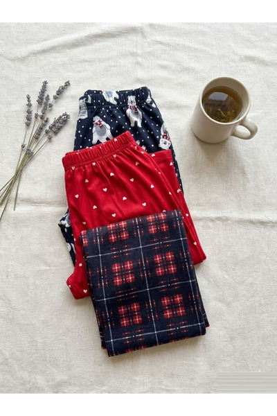 Modaley Giyim Σετ 3 τεμαχίων γυναικεία σουέτ πιτζάμα με κόκκινη καρδιά και κα...