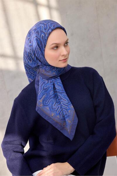 Silk Home وشاح فيسكوز فيلورا بنمط سلسلة للفصول الأربعة باللون الأزرق الداكن 9...