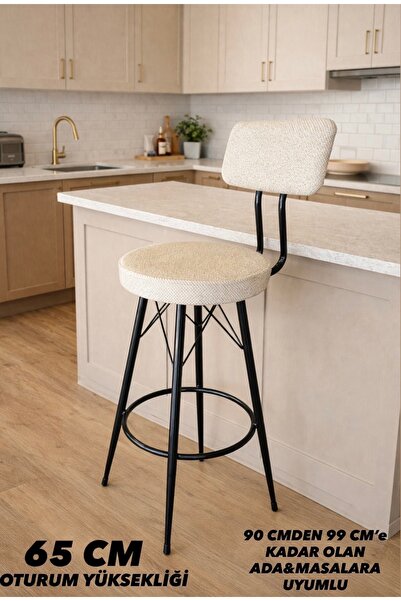 The SANDALYE SHOP Yeni Teddy Mila Bar Sandalyesi Ekru 65 Cm Oturum Yüksekliği