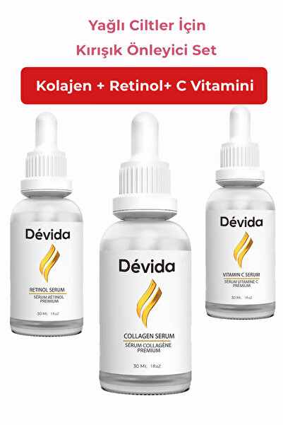 Devida Yağlı Ciltler İçin Kırışıklık Önleyici 3'lü Set Kolajen+Retinol+C Vita...