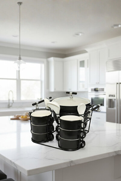 Generic Black soup pot set with serving bowls - 16 pieces