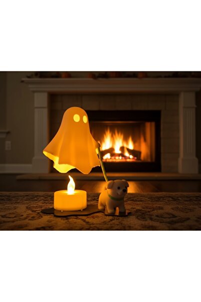 223D TASARIM Köpeğini Gezdiren Sevimli Hayalet Lamba - Pilli LED Dekoratif Ge...