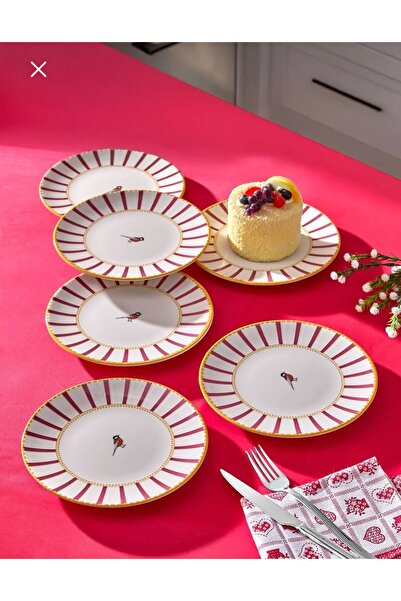 ABAS Pasta Servis Tabağı Seti-Kuş Desenli