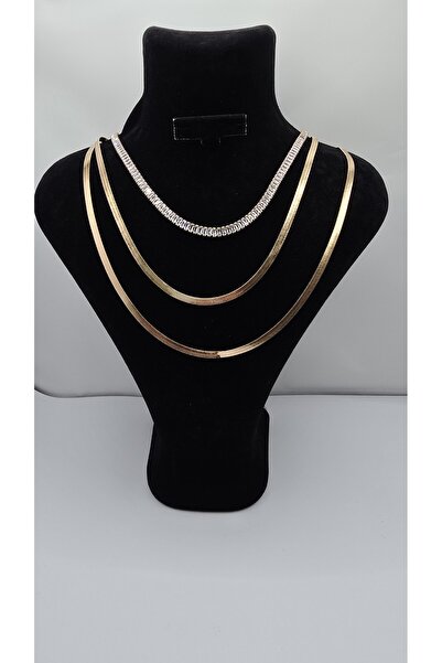 ahsenaksesuar2025 Stainless Steel 3 Colors 3-Piece Italian Chain Zircon Stone...