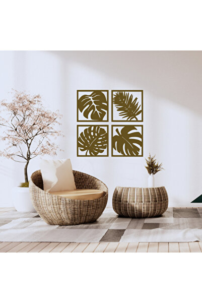 Esko Atölye Yaprak Desenli MDF Tablo Duvar Dekoru | 4’lü Set Modern Tasarım