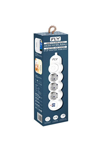 CT STONES Fly 3393-01, 3 Sockets, 2 Usb, Surge Protected Socket, 2.1A, with S...