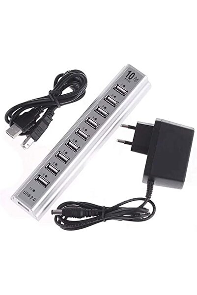 Generic 10-port USB 2.0 hub with external power adapter for stable data trans...