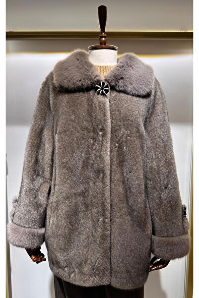 jasminurgancy Stone Color Italian Coat with Fur Detail