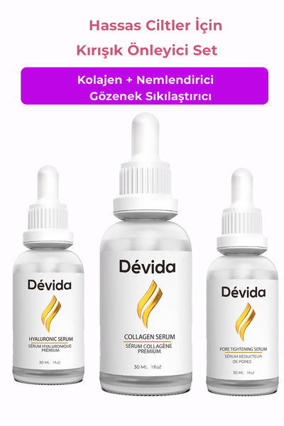 Devida Hassas Ciltler İçin Kırışıklık Önleyici 3'lü Set Kolajen+Gözenek Sıkıl...