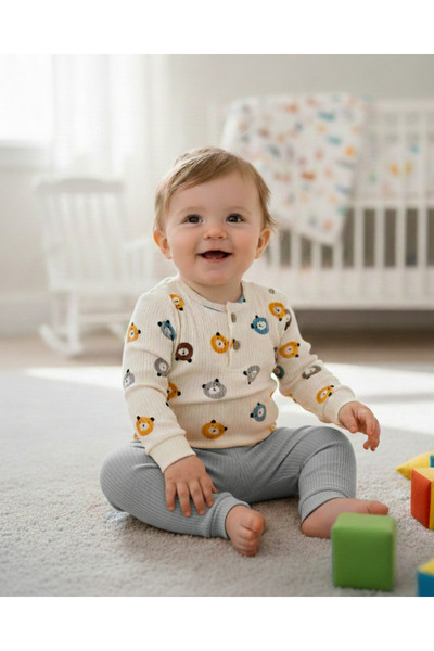 voyyo kids baby Baby Boy Corded Fabric Transitional Cute Teddy Bear Printed 6...