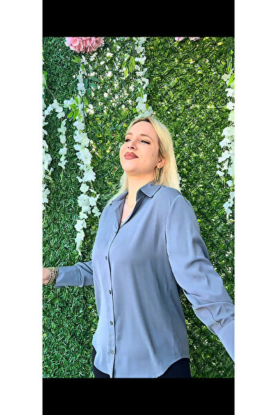 nefes butik rışmayan Gri Kadın Gömlek – Ütü Gerektirmeyen Şık & Rahat Model