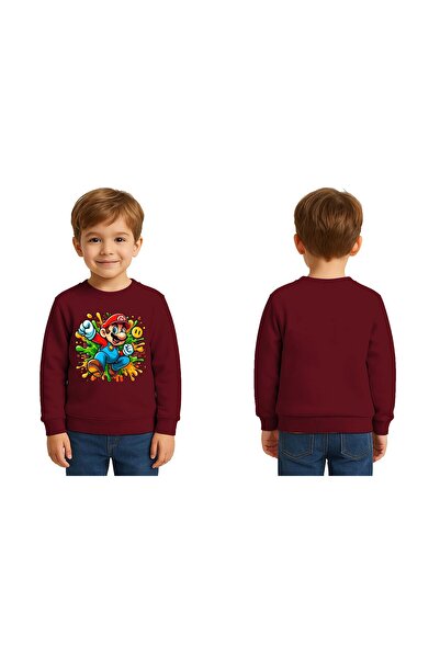 SEDİRLİ Unisex Super Mario Printed Children's Sweatshirt 3 Thread Raised