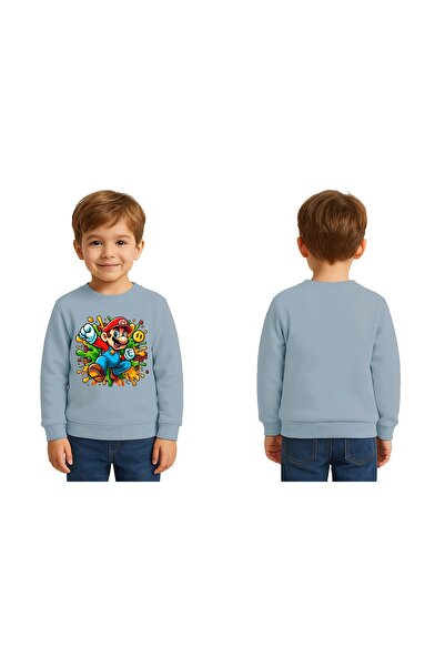 SEDİRLİ Unisex Super Mario Printed Children's Sweatshirt 3 Thread Raised