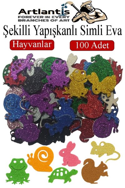 Artlantis Şekilli Simli Eva Yapışkanlı Hayvanlar 100 lü 1 Paket Kendinden Yap...