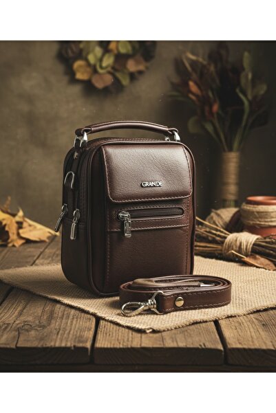 PASSTELL 100% Genuine Leather Men's Hand and Shoulder Bag with Long Strap