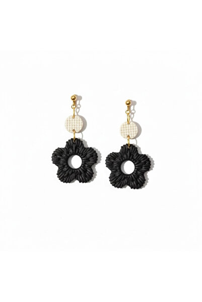 1PARÇAMAVİ Flower Pattern Pla Clip-On Women's Earrings That Do Not Require Holes