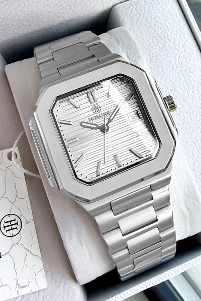Homies Original Gift Men's Wristwatch with Calendar Silver Color Steel Band 3...