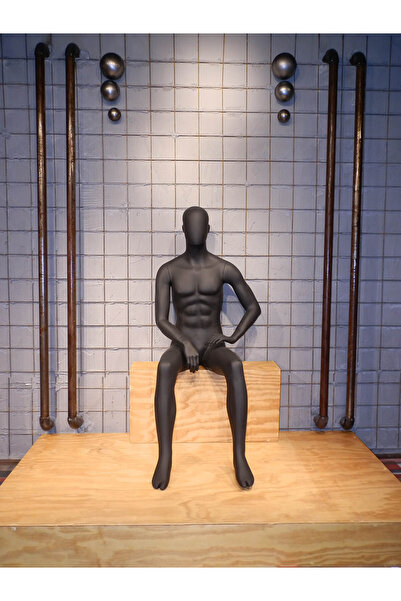 MD Vİtrin Dekorasyon Modern Delüks Oturan Erkek Vitrin Mankeni Mat Siyah Renk