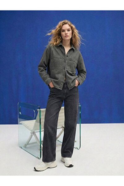 Ltb Velora Wide Leg High Waist Anthracite Jean Trousers