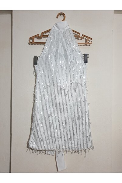 S&A Collectionn Women's Halter Neck Backless Fringed Sequined Mini Dress (Len...