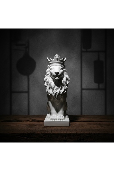 bibiblo premium Bibiblo - Taçlı Aslan Heykeli - Güç ve Asalet Simgesi Dekorat...