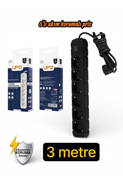 UFO Akım Korumalı 3 mt Kablolu Grup Priz Max 3500W 16 Amper Aşırı Yük Korumas...