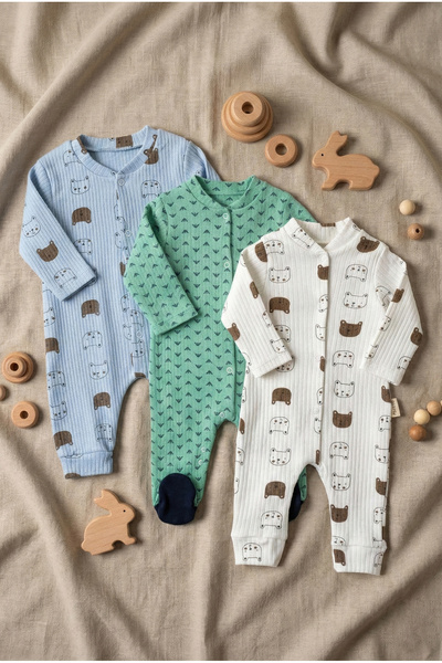 Noone Baby 3-Piece Romper Set - 100% Cotton Long Sleeve Bodysuit with Teddy B...