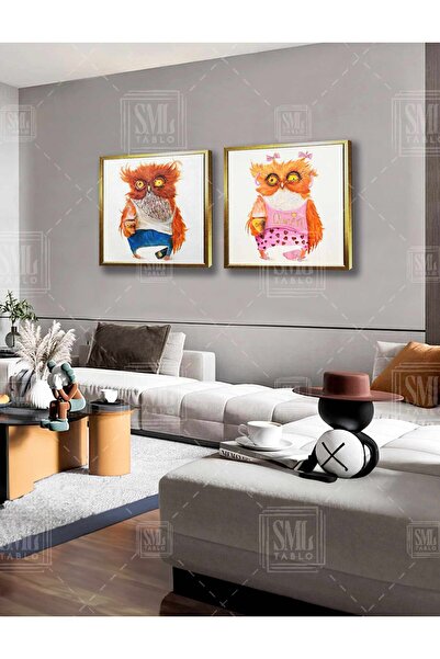 SML TABLO Cute Owls Drinking Coffee That Can'T Wake up Coffee Decor Double Sq...