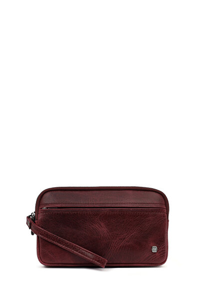 Derimod Men's Burgundy Leather Mini Handbag 25Sbd3534Cr