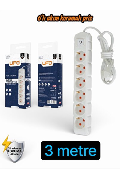 UFO Akım Korumalı 3 mt Kablolu Grup Priz Max 3500W 16 Amper Aşırı Yük Korumas...