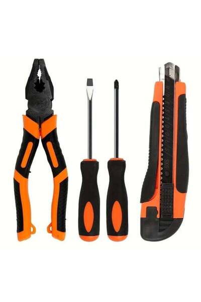 Generic Small Homeowner Basic Tool Set – 4 Pieces – Orange Hand Tool Kit