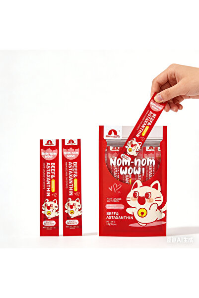 TaoTaoPets 6-Pcs Wet Cat Treats: Lickable Cat Food Wet Squeeze Interactive Cat Treat (Beef & Astaxanthin)