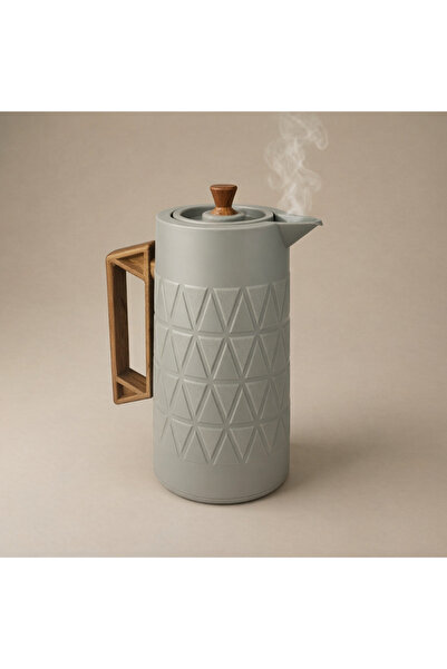 Generic 1L Plastic Insulated Thermos Bottle – Light Grey Body with Wooden tex...