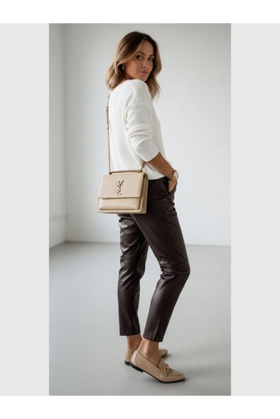 MODA Women's Elastic Waist Carrot Cut Faux Leather Pants