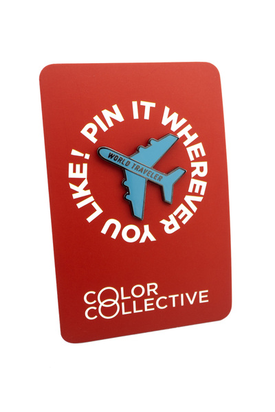 Color Collective Uçak Rozet. Dünya gezgini, Mineli, Nikel Kaplama Rozet.