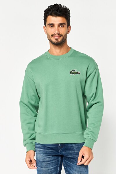 Lacoste Men Crew Neck Embroidered Logo Long Sleeves Sweatshirt, Sage Green
