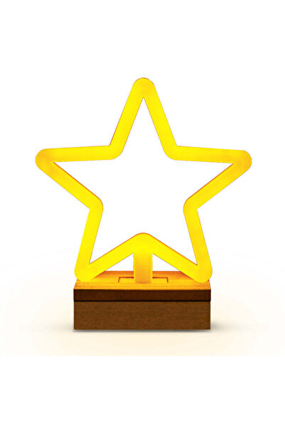 FOREVER LİGHT Neon LED cu Suport Lemn pt. Craciun - Stea, Alb Cald, FLNW04, c...