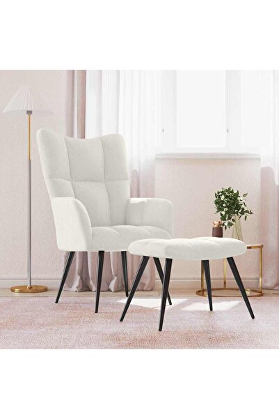 vidaxl Relaxing Chair with a Stool Cream White Velvet