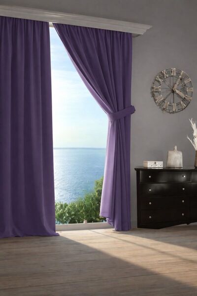 MRC Tekstil Mürdüm Blackout Karartma Perde | Işık Geçirmez Lüks Saten Kornişl...