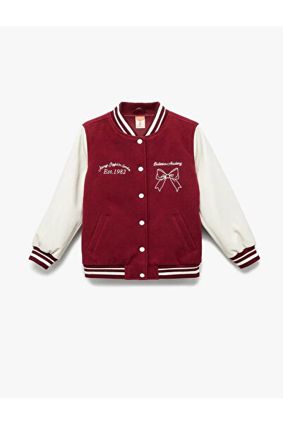 Koton Embroidered Detailed Cashmere Bomber College Burgundy Baby Girl Jacket ...