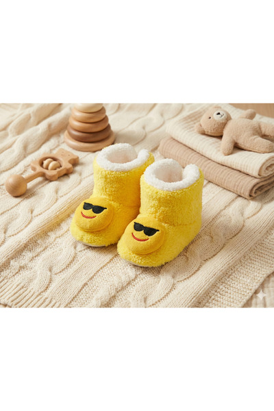 CloudStone شباشب قطيفة صفراء للجنسين مع نظارات شمسية وشخصيات إيموجي