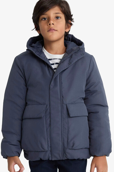 DeFacto Boy's Water Repellent K Hooded Zippered Puffer Jacket E7386A825Wn