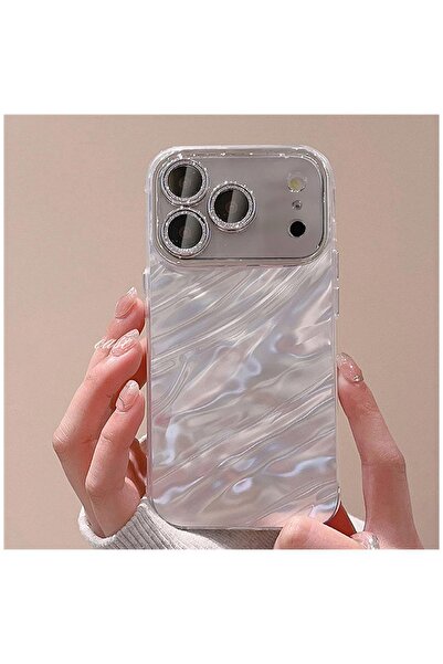 Pro Aksesuar iPhone 17 Pro Compatible Case Shiny Wavy Silicone Case Gray